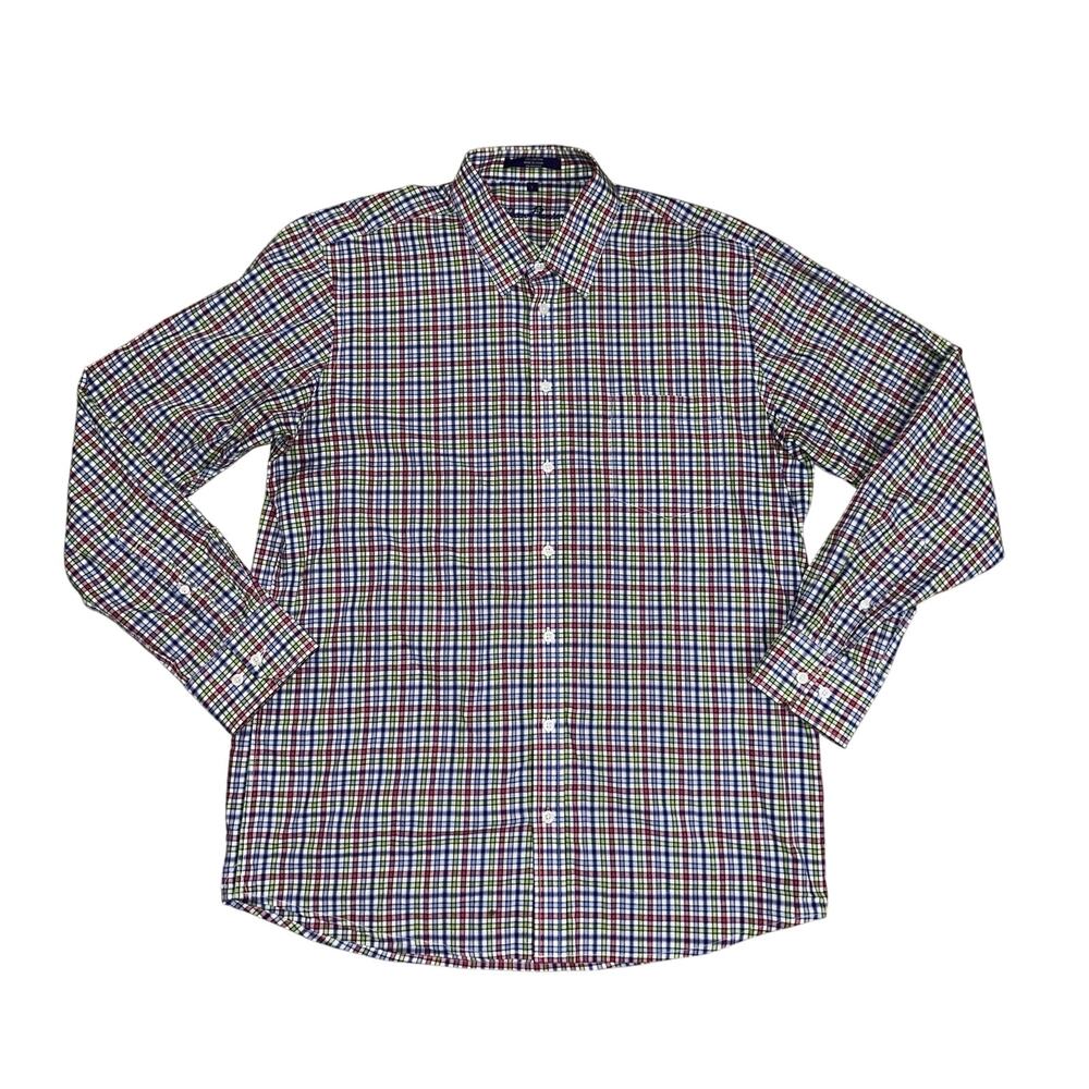 Alan Flusser Plaid Button Up Long Sleeve Mens Shirt size Large
